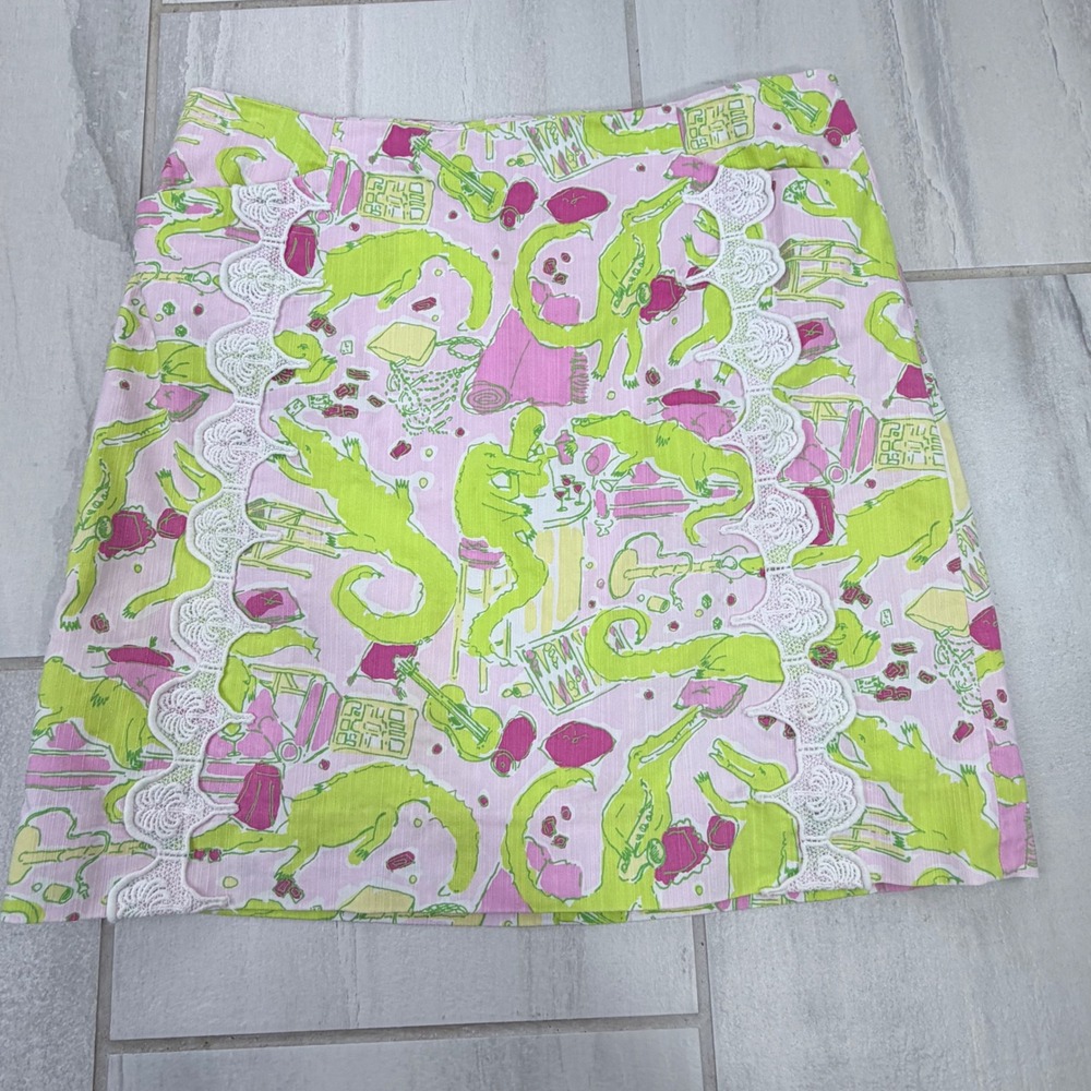 Lilly Pulitzer Originals Roslyn Skirt Frisky Business Alligator Lace Trim Mini 6